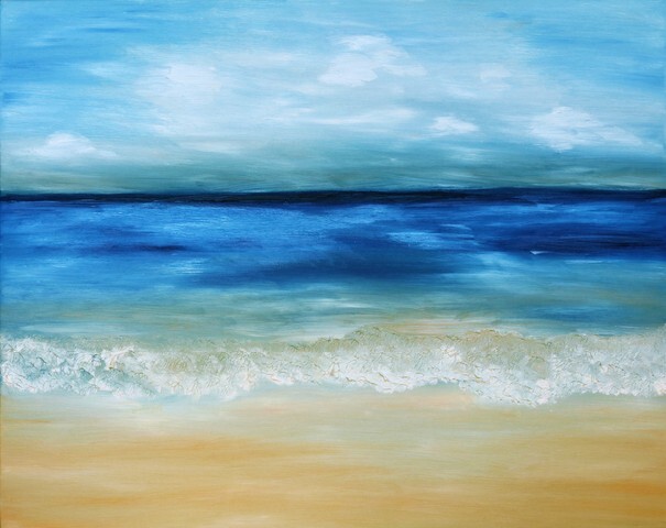 Beautiful, blue, tropical sea and beach - Original oil painting on canvas